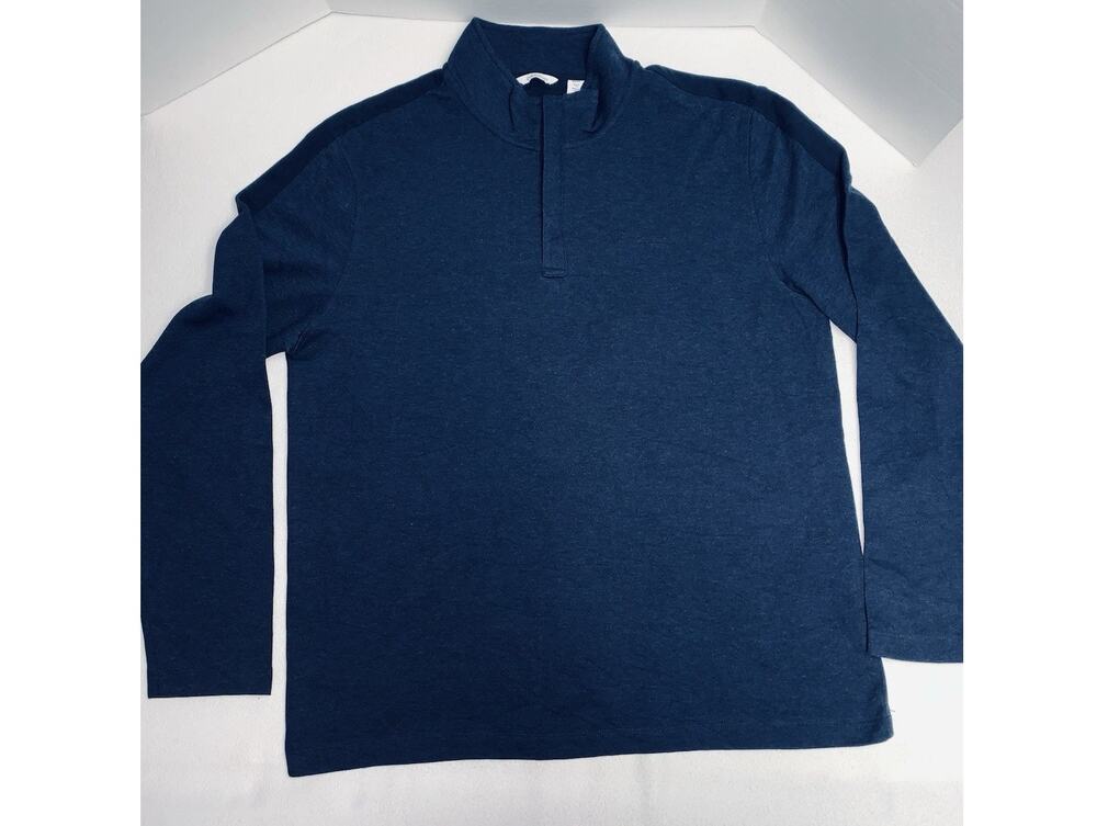 XXL Calvin Klein Mens 1/4 Zip Pull Over Active Blue w/ Stripe Sleeve Sweatshirt